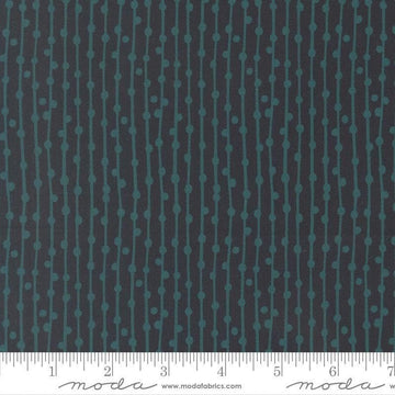 Image of Feather and Forest Bloom String of Pearls Midnight quilting cotton fabric by Linn Warme for Moda Fabrics. Features stripes on a blue background. Cute Little Fabric Shop.