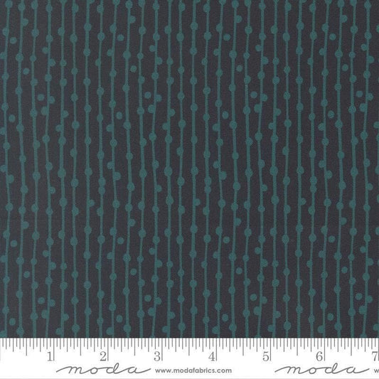 Image of Feather and Forest Bloom String of Pearls Midnight quilting cotton fabric by Linn Warme for Moda Fabrics. Features stripes on a blue background. Cute Little Fabric Shop.