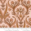 Image of Feather and Forest Bloom Medallion Birds Petal quilting cotton fabric by Linn Warme for Moda Fabrics. Features birds and flowers on a pink background. Cute Little Fabric Shop.