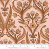 Image of Feather and Forest Bloom Medallion Birds Petal quilting cotton fabric by Linn Warme for Moda Fabrics. Features birds and flowers on a pink background. Cute Little Fabric Shop.