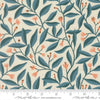 Image of Feather and Forest Bloom Foliage Azure quilting cotton fabric by Linn Warme for Moda Fabrics. Features leaves and flowers on a cream background. Cute Little Fabric Shop.