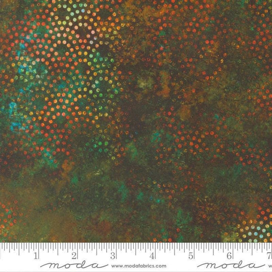Image of Tranquil Patina Drishti Dot Teal quilting cotton fabric by Debbie Maddy for Moda Fabrics. Features dots on a blue background. Cute Little Fabric Shop.