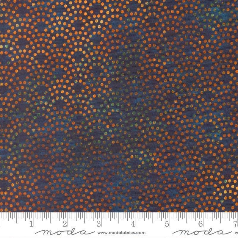 Image of Tranquil Patina Drishti Dot Midnight quilting cotton fabric by Debbie Maddy for Moda Fabrics. Features dots on a blue background. Cute Little Fabric Shop.
