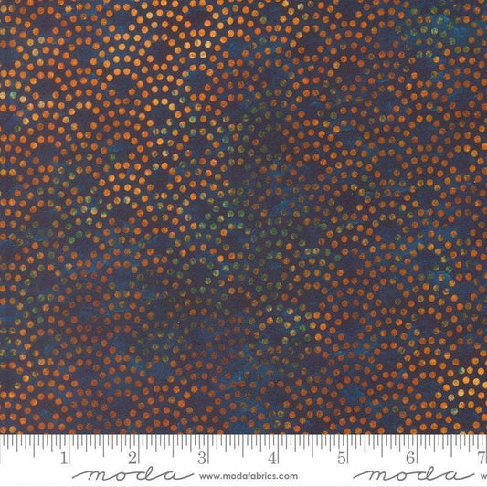 Image of Tranquil Patina Drishti Dot Midnight quilting cotton fabric by Debbie Maddy for Moda Fabrics. Features dots on a blue background. Cute Little Fabric Shop.