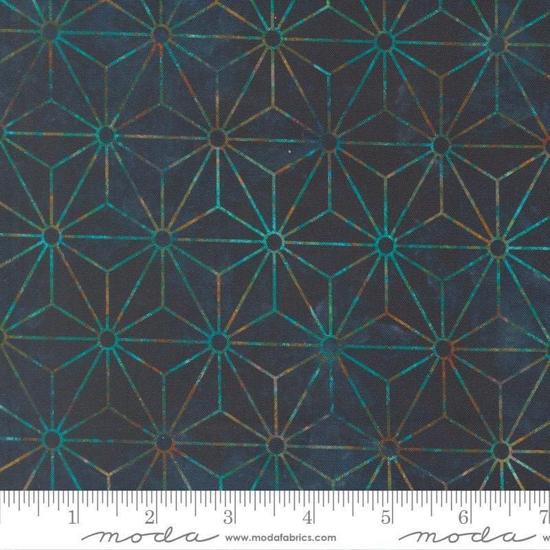Image of Tranquil Patina Stellar Gleam Midnight quilting cotton fabric by Debbie Maddy for Moda Fabrics. Features stars on a blue background. Cute Little Fabric Shop.