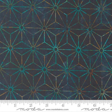 Image of Tranquil Patina Stellar Gleam Midnight quilting cotton fabric by Debbie Maddy for Moda Fabrics. Features stars on a blue background. Cute Little Fabric Shop.