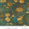 Image of Tranquil Patina Drifting Waters Teal quilting cotton fabric by Debbie Maddy for Moda Fabrics. Features pond flowers on a blue background. Cute Little Fabric Shop.