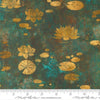 Image of Tranquil Patina Drifting Waters Teal quilting cotton fabric by Debbie Maddy for Moda Fabrics. Features pond flowers on a blue background. Cute Little Fabric Shop.