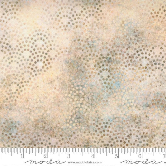 Image of Tranquil Patina Drishti Dot Natural quilting cotton fabric by Debbie Maddy for Moda Fabrics. Features dots on a cream background. Cute Little Fabric Shop.