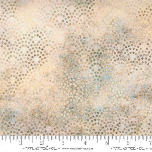Image of Tranquil Patina Drishti Dot Natural quilting cotton fabric by Debbie Maddy for Moda Fabrics. Features dots on a cream background. Cute Little Fabric Shop.