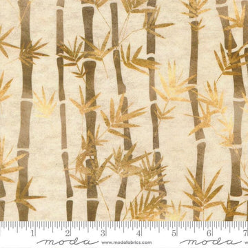 Image of Tranquil Patina Shino Natural quilting cotton fabric by Debbie Maddy for Moda Fabrics. Features bamboo on a cream background. Cute Little Fabric Shop.