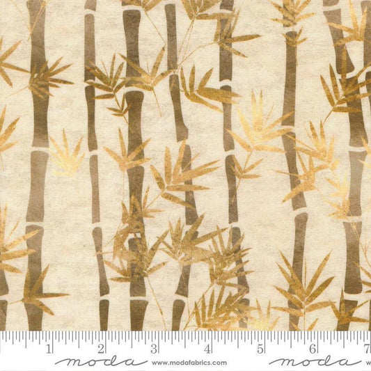 Image of Tranquil Patina Shino Natural quilting cotton fabric by Debbie Maddy for Moda Fabrics. Features bamboo on a cream background. Cute Little Fabric Shop.