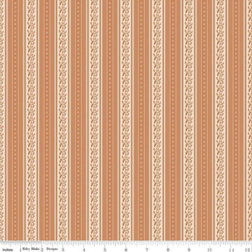 Image of Harvest on the Prairie Stripe Suede quilting cotton fabric by Modern Prairie for Riley Blake Designs. Features stripes on an orange background. Cute Little Fabric Shop.
