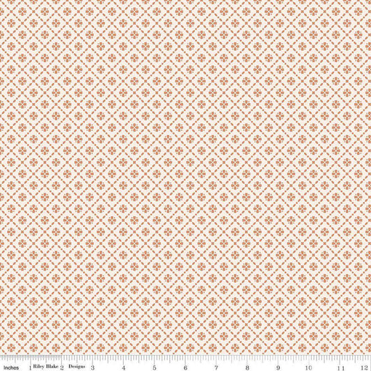 Image of Harvest on the Prairie Floral Geo Suede quilting cotton fabric by Modern Prairie for Riley Blake Designs. Features flowers on an orange background. Cute Little Fabric Shop.