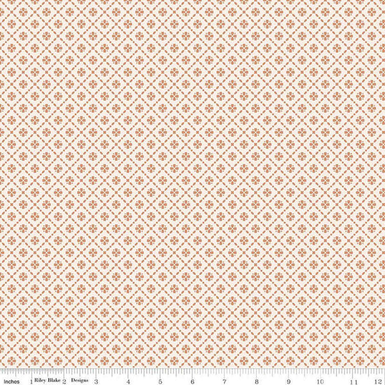 Image of Harvest on the Prairie Floral Geo Suede quilting cotton fabric by Modern Prairie for Riley Blake Designs. Features flowers on an orange background. Cute Little Fabric Shop.