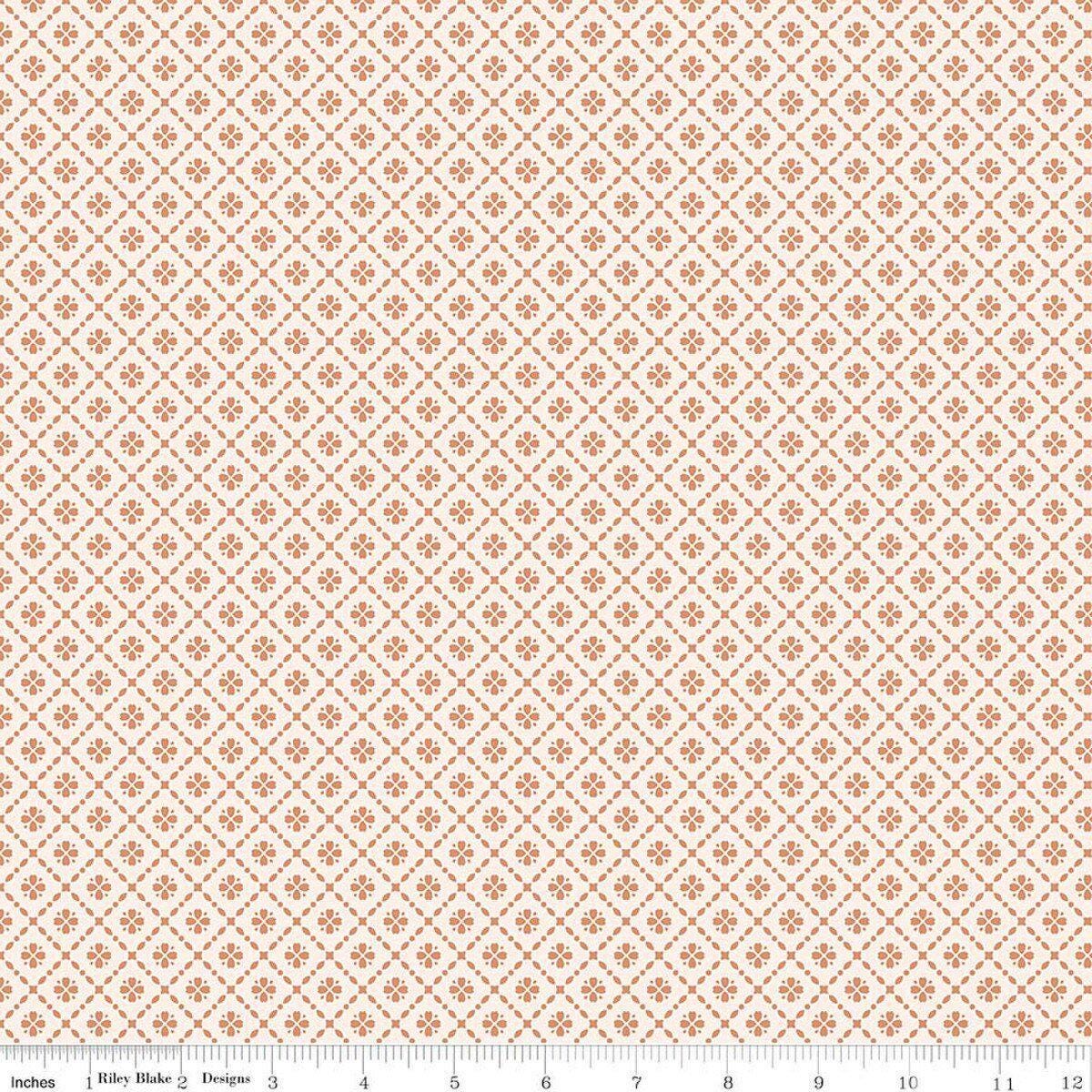 Image of Harvest on the Prairie Floral Geo Suede quilting cotton fabric by Modern Prairie for Riley Blake Designs. Features flowers on an orange background. Cute Little Fabric Shop.