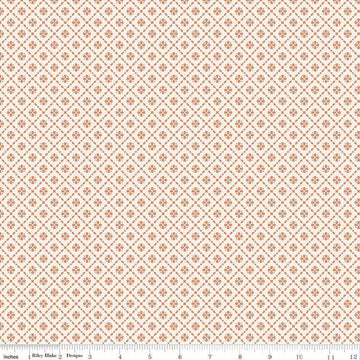 Image of Harvest on the Prairie Floral Geo Suede quilting cotton fabric by Modern Prairie for Riley Blake Designs. Features flowers on an orange background. Cute Little Fabric Shop.