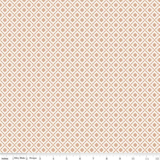 Image of Harvest on the Prairie Floral Geo Suede quilting cotton fabric by Modern Prairie for Riley Blake Designs. Features flowers on an orange background. Cute Little Fabric Shop.