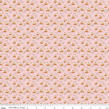 Image of Harvest on the Prairie Pumpkin Blush quilting cotton fabric by Modern Prairie for Riley Blake Designs. Features pumpkins on a pink background. Cute Little Fabric Shop.