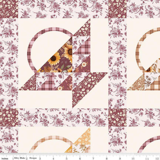 Image of Harvest on the Prairie Harvest Baskets Cheater Print Cream quilting cotton fabric by Modern Prairie for Riley Blake Designs. Features printed quilt blocks on a cream background. Cute Little Fabric Shop.