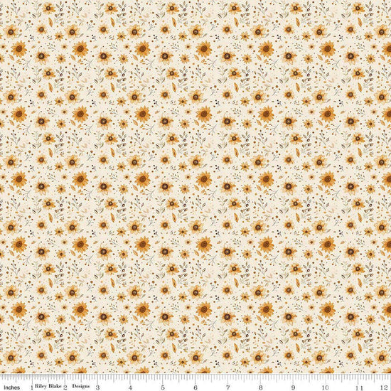 Image of Harvest on the Prairie Sun Floral Cream quilting cotton fabric by Modern Prairie for Riley Blake Designs. Features flowers on a cream background. Cute Little Fabric Shop.