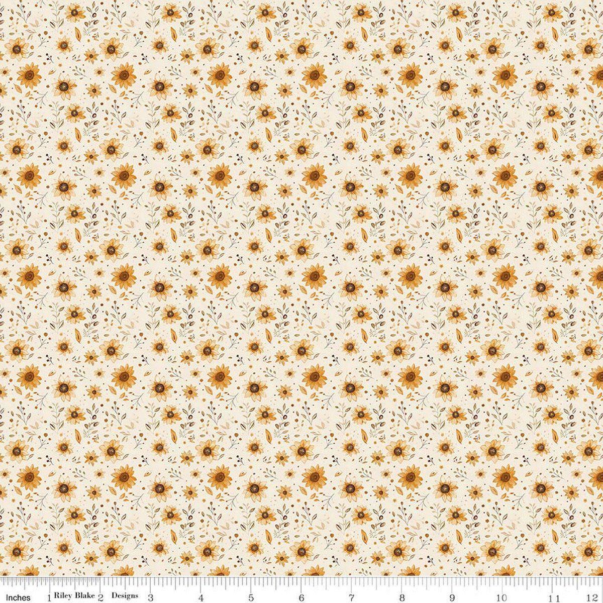 Image of Harvest on the Prairie Sun Floral Cream quilting cotton fabric by Modern Prairie for Riley Blake Designs. Features flowers on a cream background. Cute Little Fabric Shop.