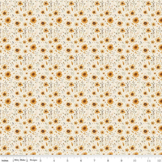Image of Harvest on the Prairie Sun Floral Cream quilting cotton fabric by Modern Prairie for Riley Blake Designs. Features flowers on a cream background. Cute Little Fabric Shop.