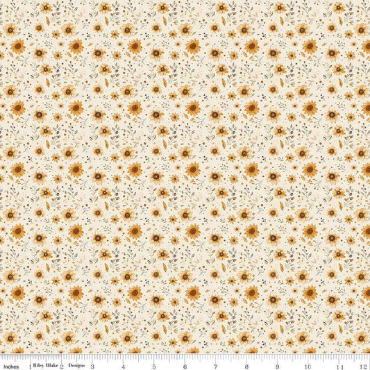 Image of Harvest on the Prairie Sun Floral Cream quilting cotton fabric by Modern Prairie for Riley Blake Designs. Features flowers on a cream background. Cute Little Fabric Shop.