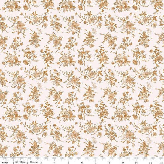Image of Harvest on the Prairie Wildflowers Brown quilting cotton fabric by Modern Prairie for Riley Blake Designs. Features flowers on a white background. Cute Little Fabric Shop.