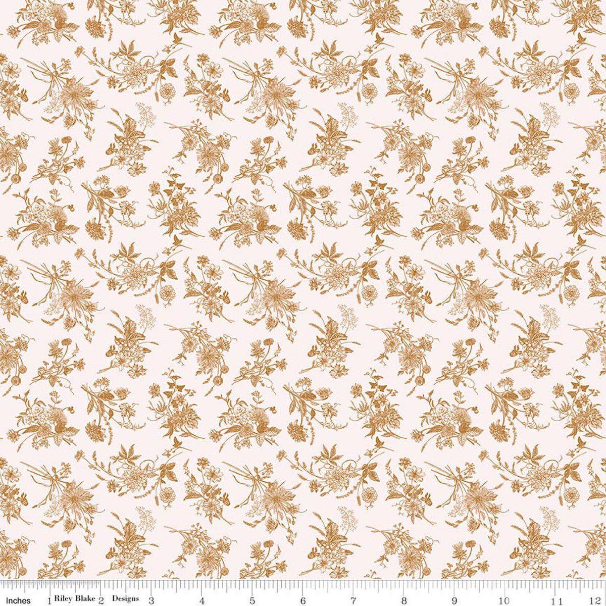 Image of Harvest on the Prairie Wildflowers Brown quilting cotton fabric by Modern Prairie for Riley Blake Designs. Features flowers on a white background. Cute Little Fabric Shop.