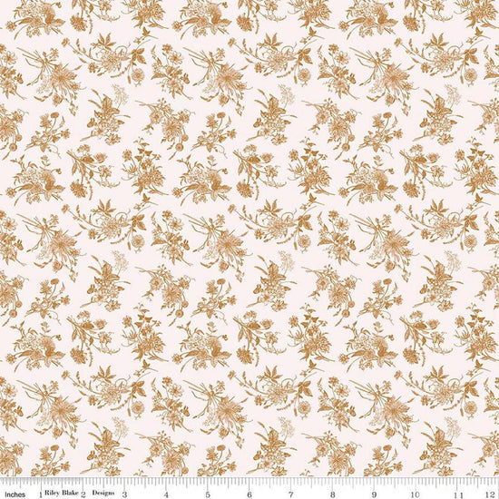 Image of Harvest on the Prairie Wildflowers Brown quilting cotton fabric by Modern Prairie for Riley Blake Designs. Features flowers on a white background. Cute Little Fabric Shop.