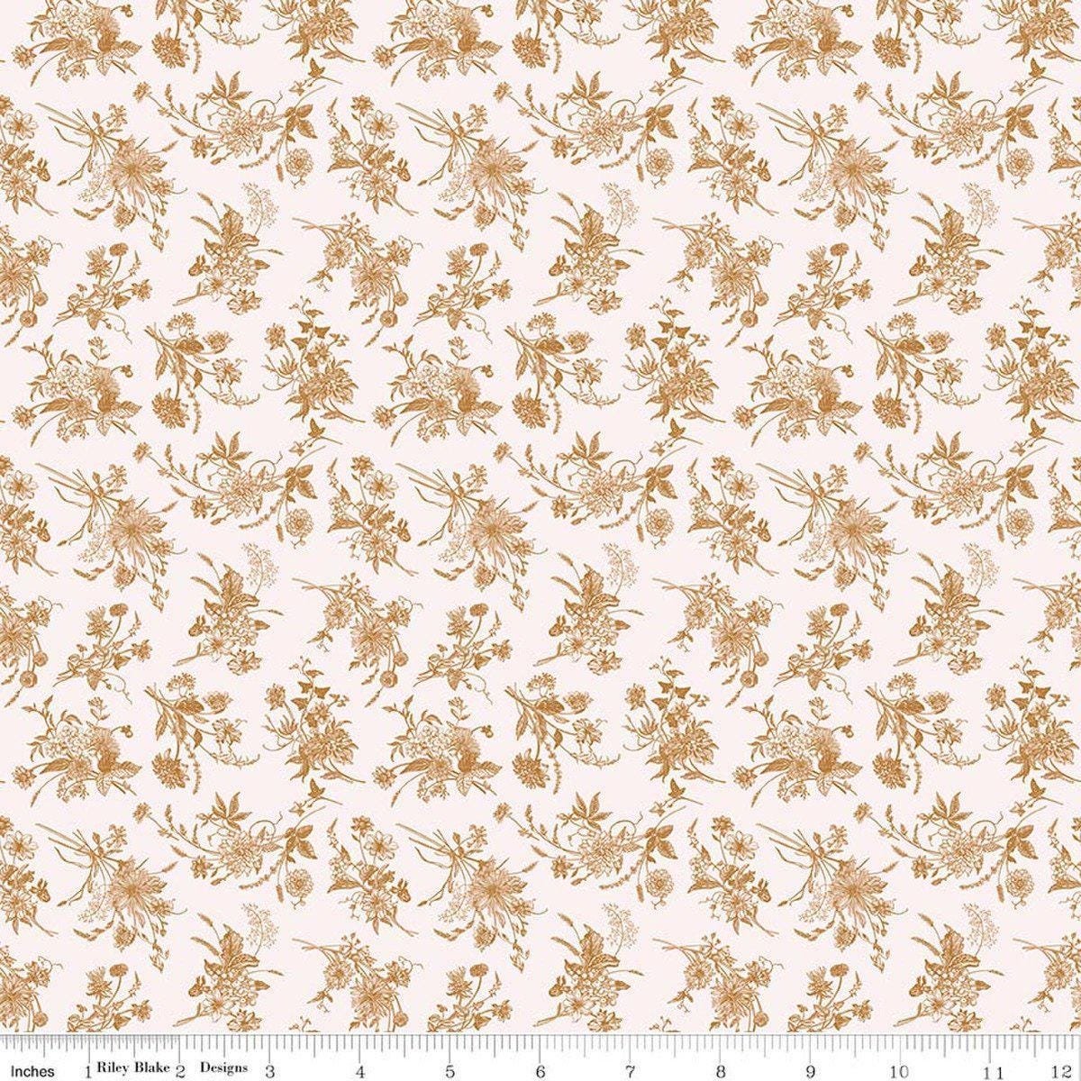 Image of Harvest on the Prairie Wildflowers Brown quilting cotton fabric by Modern Prairie for Riley Blake Designs. Features flowers on a white background. Cute Little Fabric Shop.