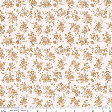 Image of Harvest on the Prairie Wildflowers Brown quilting cotton fabric by Modern Prairie for Riley Blake Designs. Features flowers on a white background. Cute Little Fabric Shop.