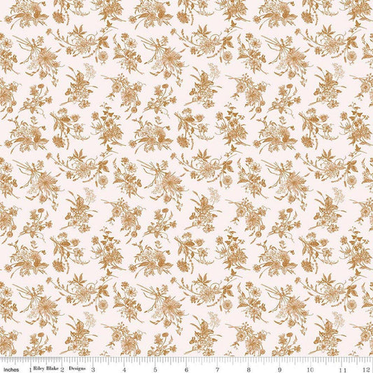 Image of Harvest on the Prairie Wildflowers Brown quilting cotton fabric by Modern Prairie for Riley Blake Designs. Features flowers on a white background. Cute Little Fabric Shop.