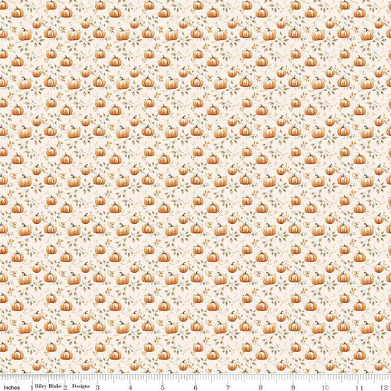 Image of Harvest on the Prairie Pumpkin Cream quilting cotton fabric by Modern Prairie for Riley Blake Designs. Features pumpkins on a cream background. Cute Little Fabric Shop.