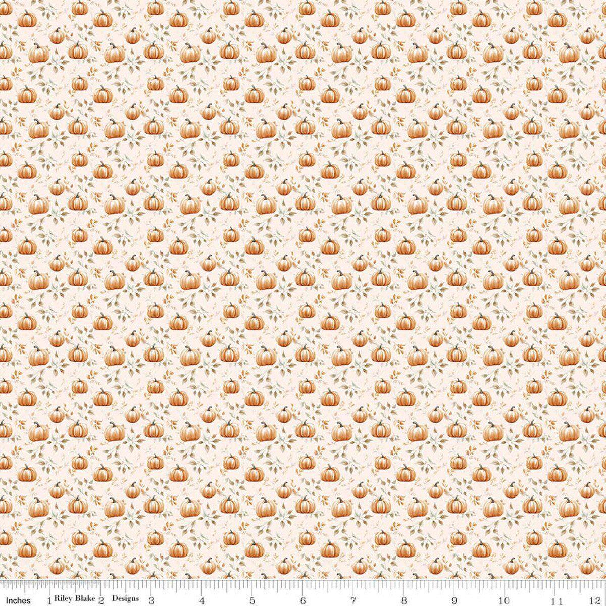 Image of Harvest on the Prairie Pumpkin Cream quilting cotton fabric by Modern Prairie for Riley Blake Designs. Features pumpkins on a cream background. Cute Little Fabric Shop.