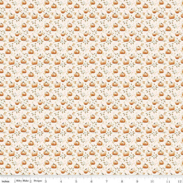 Image of Harvest on the Prairie Pumpkin Cream quilting cotton fabric by Modern Prairie for Riley Blake Designs. Features pumpkins on a cream background. Cute Little Fabric Shop.