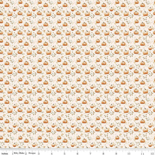 Image of Harvest on the Prairie Pumpkin Cream quilting cotton fabric by Modern Prairie for Riley Blake Designs. Features pumpkins on a cream background. Cute Little Fabric Shop.