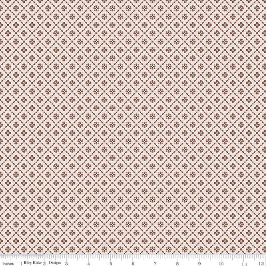 Image of Harvest on the Prairie Floral Geo Brown quilting cotton fabric by Modern Prairie for Riley Blake Designs. Features flowers on a cream and brown background. Cute Little Fabric Shop.