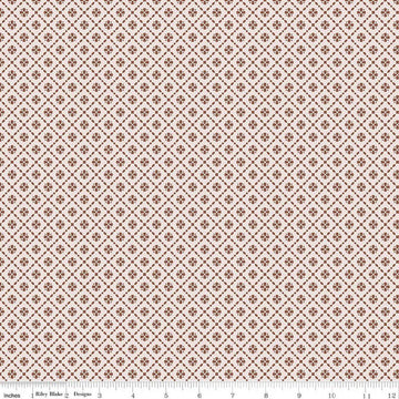 Image of Harvest on the Prairie Floral Geo Brown quilting cotton fabric by Modern Prairie for Riley Blake Designs. Features flowers on a cream and brown background. Cute Little Fabric Shop.