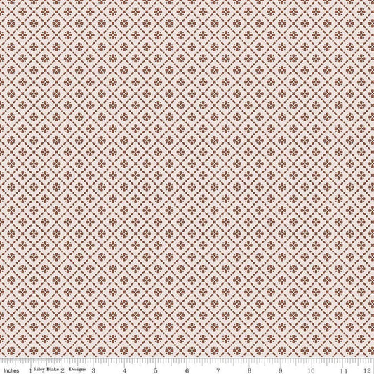 Image of Harvest on the Prairie Floral Geo Brown quilting cotton fabric by Modern Prairie for Riley Blake Designs. Features flowers on a cream and brown background. Cute Little Fabric Shop.