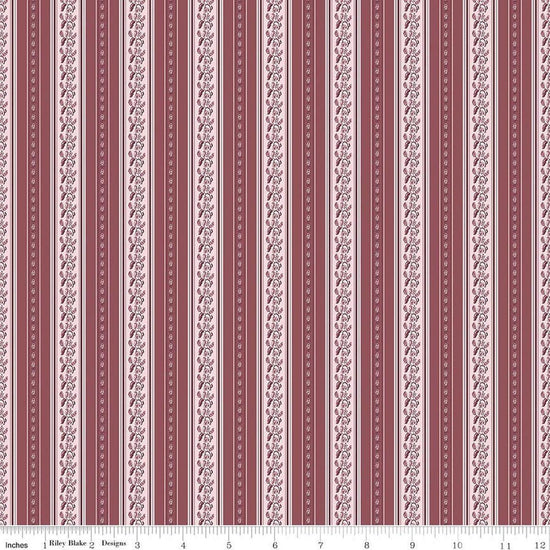 Image of Harvest on the Prairie Stripe Wine quilting cotton fabric by Modern Prairie for Riley Blake Designs. Features stripes on a purple background. Cute Little Fabric Shop.