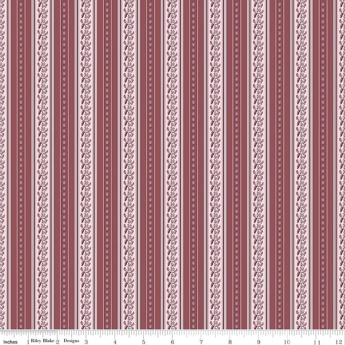 Image of Harvest on the Prairie Stripe Wine quilting cotton fabric by Modern Prairie for Riley Blake Designs. Features stripes on a purple background. Cute Little Fabric Shop.