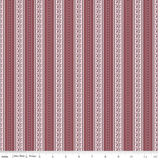 Image of Harvest on the Prairie Stripe Wine quilting cotton fabric by Modern Prairie for Riley Blake Designs. Features stripes on a purple background. Cute Little Fabric Shop.