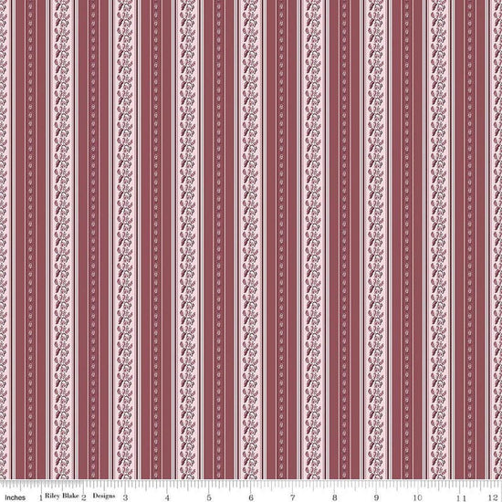 Image of Harvest on the Prairie Stripe Wine quilting cotton fabric by Modern Prairie for Riley Blake Designs. Features stripes on a purple background. Cute Little Fabric Shop.