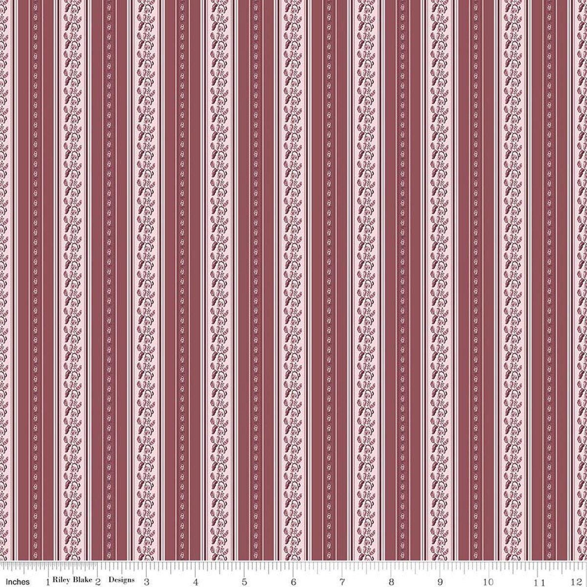 Image of Harvest on the Prairie Stripe Wine quilting cotton fabric by Modern Prairie for Riley Blake Designs. Features stripes on a purple background. Cute Little Fabric Shop.