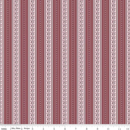 Image of Harvest on the Prairie Stripe Wine quilting cotton fabric by Modern Prairie for Riley Blake Designs. Features stripes on a purple background. Cute Little Fabric Shop.