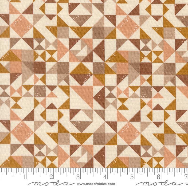 Image of Wellspring Quilt Blocked Eggshell quilting cotton fabric by Fancy That Design House for Moda Fabrics. Features a geometric pattern on a cream background. Cute Little Fabric Shop.