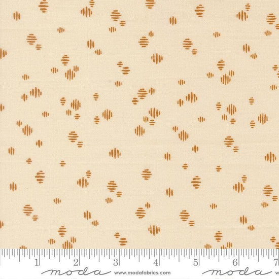 Image of Wellspring Dashed Eggshell quilting cotton fabric by Fancy That Design House for Moda Fabrics. Features dots on a cream background. Cute Little Fabric Shop.