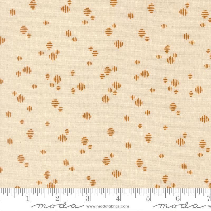 Image of Wellspring Dashed Eggshell quilting cotton fabric by Fancy That Design House for Moda Fabrics. Features dots on a cream background. Cute Little Fabric Shop.